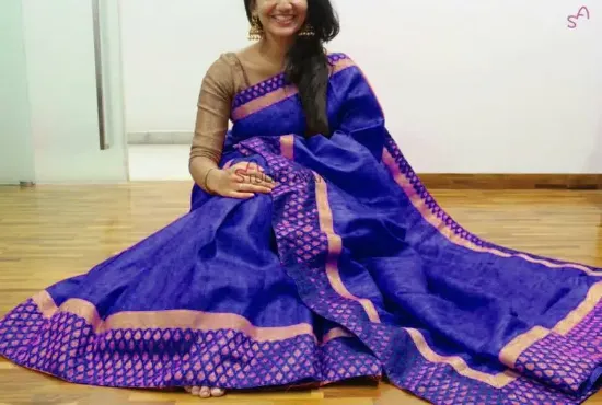 Picture of navy blue designer bollywood jacquard border sari bana,