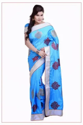 Picture of navy blue designer heavy border work bollywood sari ge,