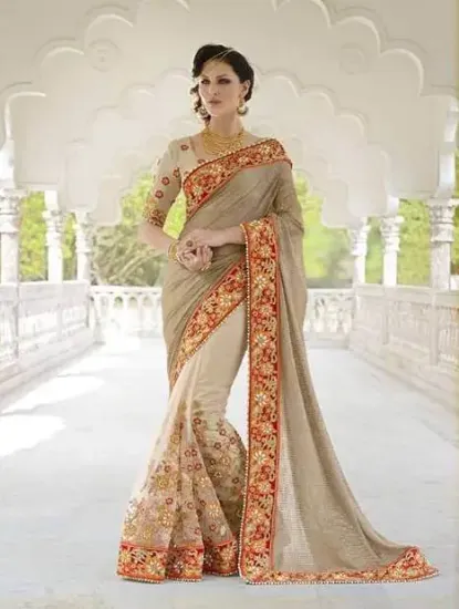 Picture of nice look saree awesome banarasi blouse running party ,