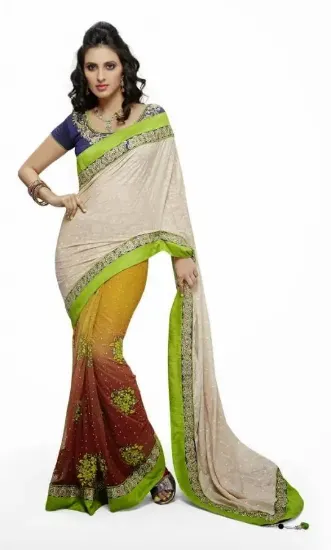 Picture of nw ethnic wedding shiny net sari saree dupatta traditi,