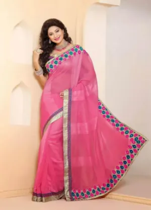 Picture of nw multi color smooth chiffon party wear print sari sar