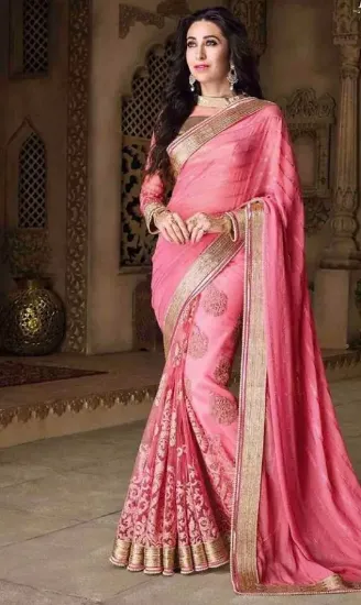 Picture of om handmade india sari georgette hand embroidered pink 