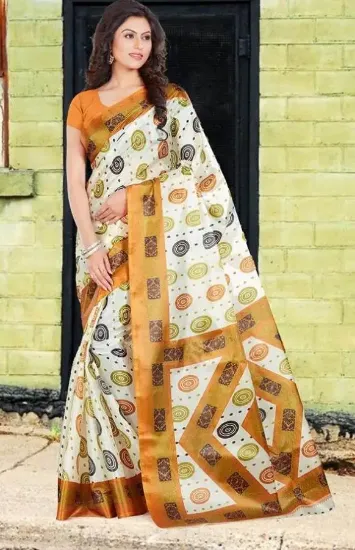 Picture of om handmade indian sari georgette embroidered yellow sa