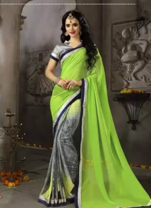 Picture of om handmade indian sari georgette hand embroidered gree