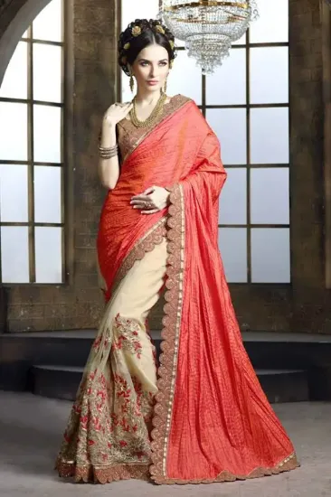 Picture of om handmade indian sari pure georgette hand embroidered