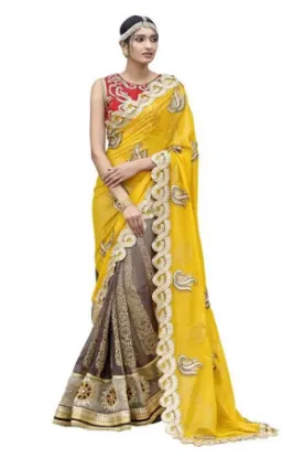 Picture of om handmade indian sari pure georgette zardozi work gre