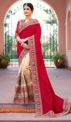 Picture of orange georgette indian ethnic saree bollywood indian ,