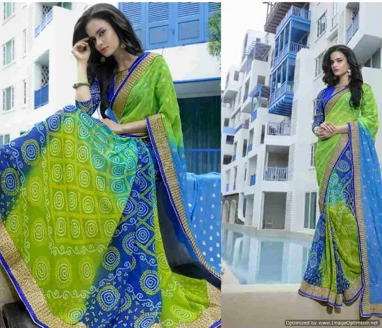 Picture of pack of printed saree silk blend bollywood dress handma