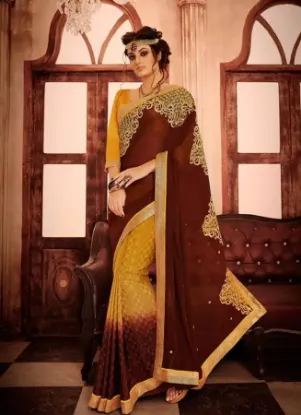 Picture of pakistani eligent poly cotton beige saree festival wear