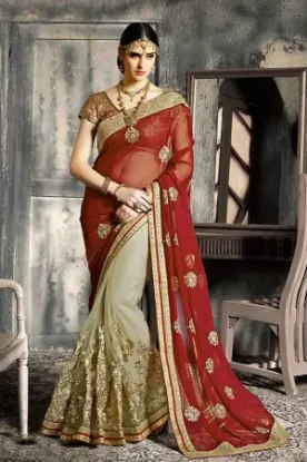 Picture of pakistani eligent poly cotton saree maroon festival wea