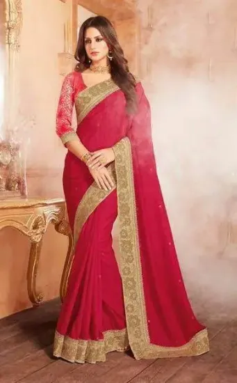 Picture of pakistani peach traditional embellish sari georgette w,