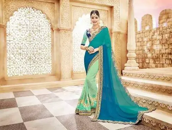 Picture of partywear sari wedding bollywood stylish saree designe,