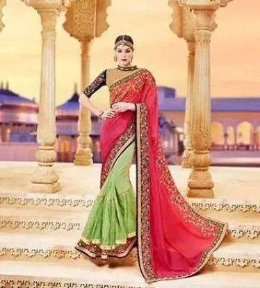 Picture of partywear traditional wedding women saree indian desig,