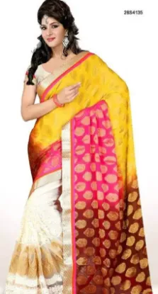 Picture of pink blue designer jacquard border bollywood sari banar