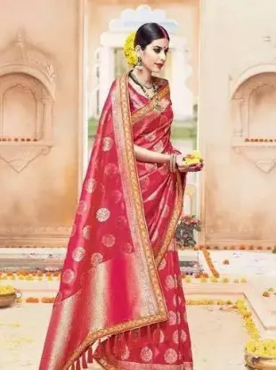 Picture of pink cotton silk saree indian designer women party wea,