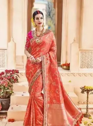 Picture of pink designer embroidered zari border bollywood style ,