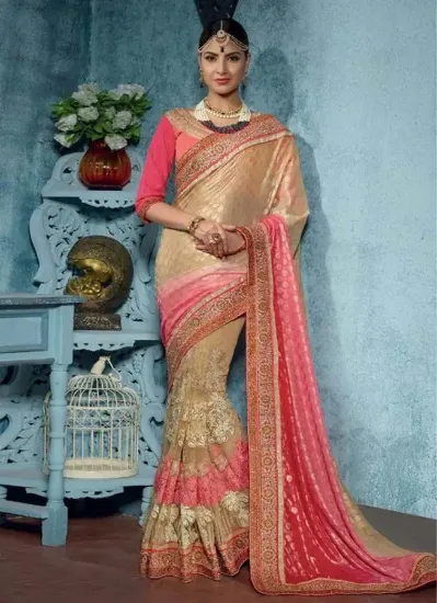 Picture of pink embroidered saree indian handmade georgette blend 