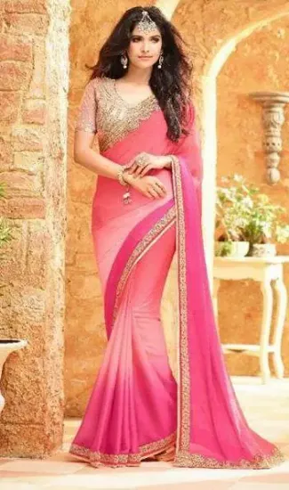 Picture of pink indian bollywood style sari designer party wear t,