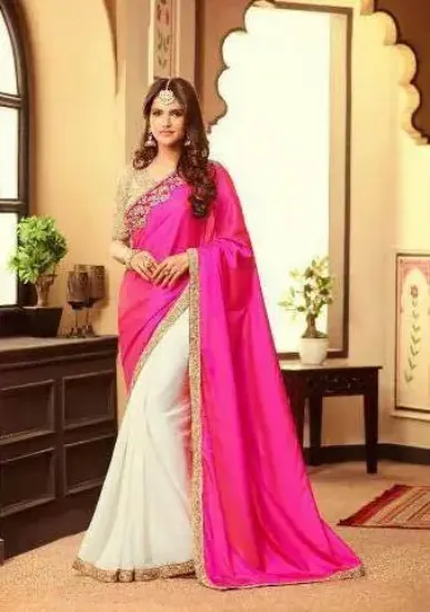 Picture of pink indian designer zari border work bollywood sari g,