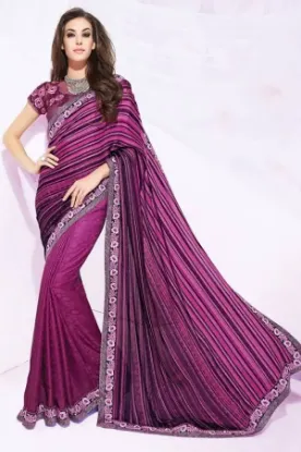 Picture of pink indian designer zari border work bollywood sari ge