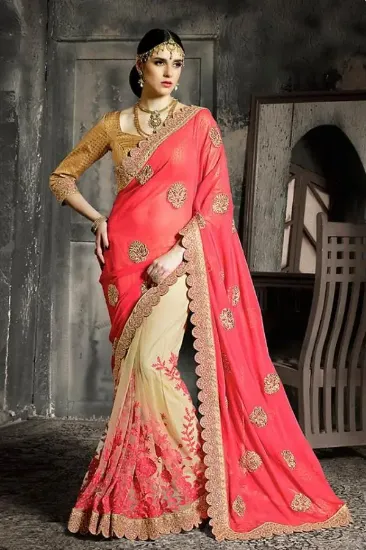 Picture of pink pakistani bollywood art silk saree wedding wear sa