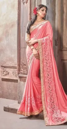 Picture of pink pakistani sari with blouse traditional party wear,