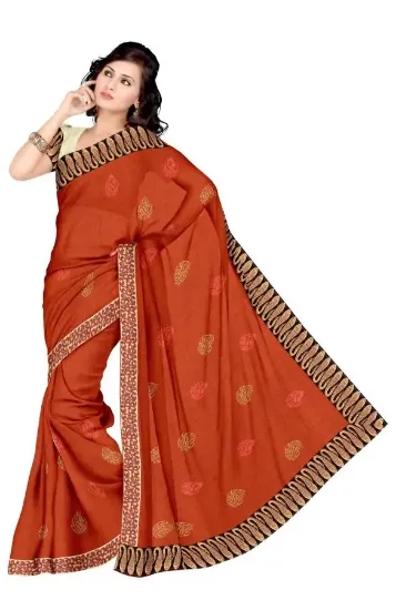 Picture of pure silk handmade saree leafs printed craft fabric dec