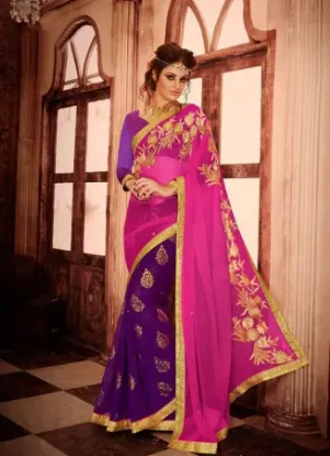 Picture of purple chiffon gota patti work handmade lehariya printe