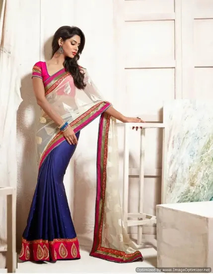 Picture of reception stylish indian partywear saree wedding bollyw