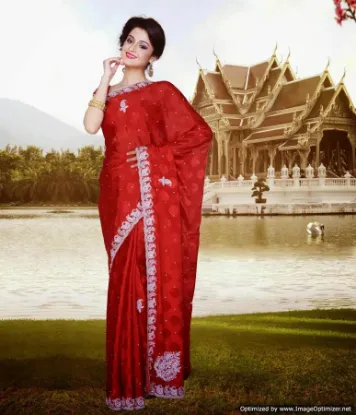 Picture of red | net sari bollywood wedding designer chiffon saree