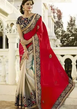 Picture of red bollywood georgette saree festival wear indian wom,