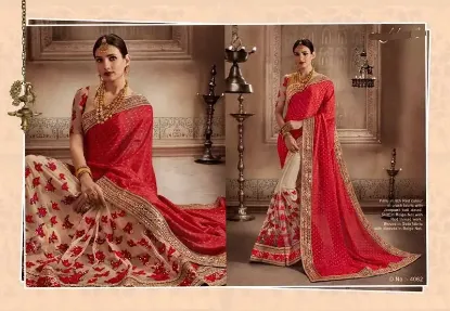 Picture of red designer embellish sari georgette wedding pakistan,