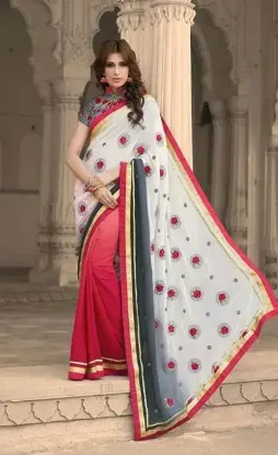 Picture of red indian traditional saree printed women designer et,