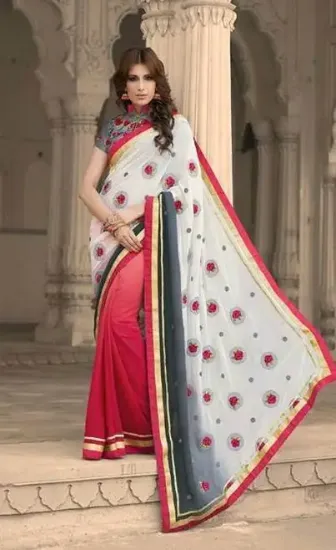 Picture of red indian traditional saree printed women designer et,