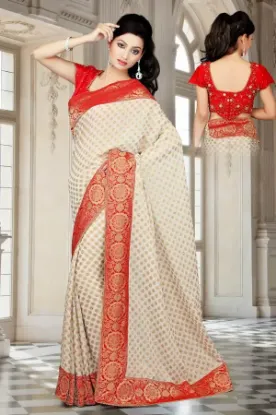 Picture of red indian traditional saree printed women designer eth