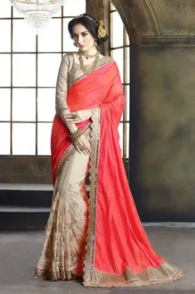 Picture of red modest maxi gown bhagalpuri silk saree pakistani pa