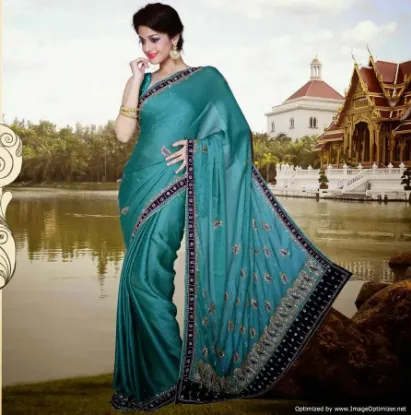 Picture of sanskriti handmade 100% pure silk cultural saree green 