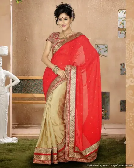 Picture of sanskriti handmade 100% pure silk cultural saree peach 