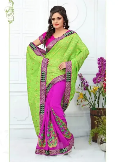 Picture of sanskriti handmade 100% pure silk cultural saree saffro