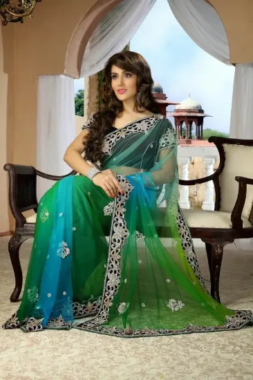 Picture of sanskriti handmade 100% pure silk ethnic saree green pr