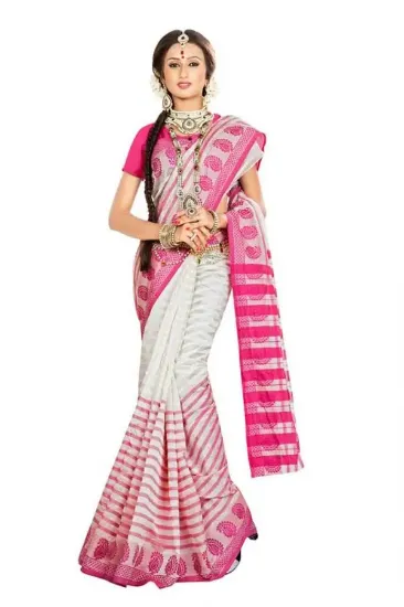 Picture of sanskriti handmade art silk saree cream printed sari cr