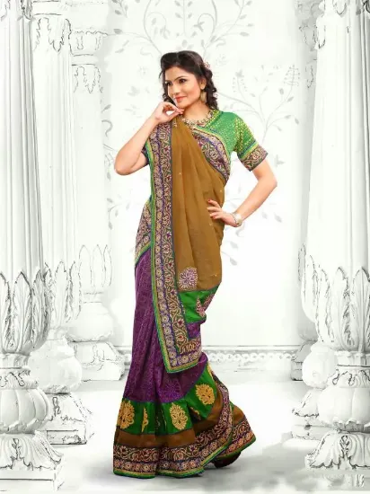 Picture of sanskriti handmade cream saree blend georgette printed 