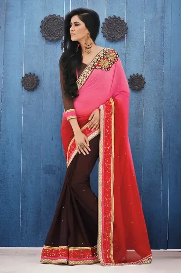 Picture of sanskriti handmade indian pure georgette silk saree cre