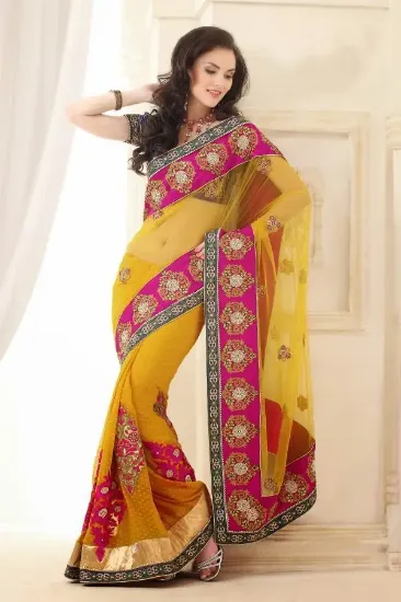 Picture of sanskriti handmade printed pure crepe silk saree brown 