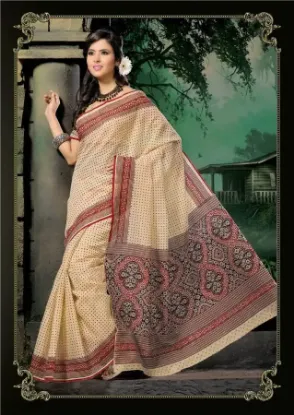 Picture of sanskriti handmade printed saree art silk craft green f