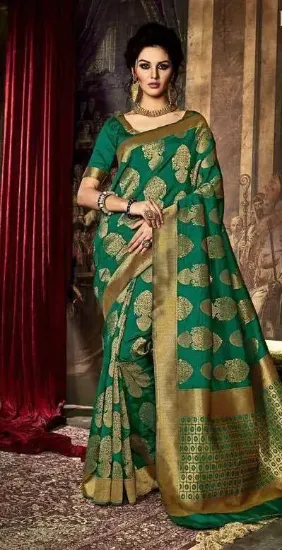 Picture of sanskriti handmade pure cotton ethnic saree green print