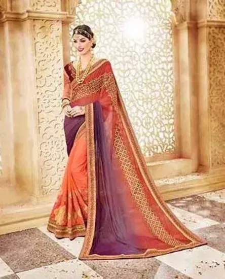 Picture of sanskriti handmade pure cotton saree peach printed sari