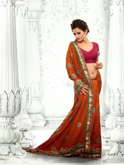 Picture of sanskriti handmade pure cotton saree peach printed sari