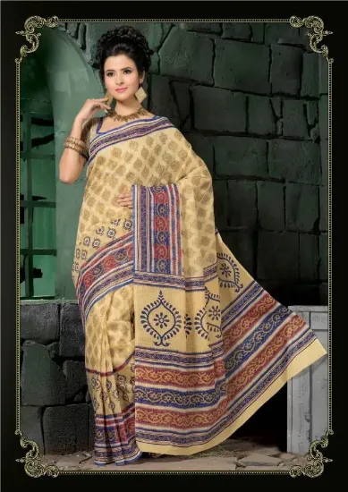 Picture of sanskriti handmade pure georgette silk saree saffron ba