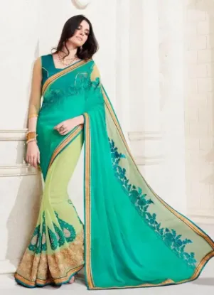 Picture of sanskriti handmade pure silk ethnic saree green printed